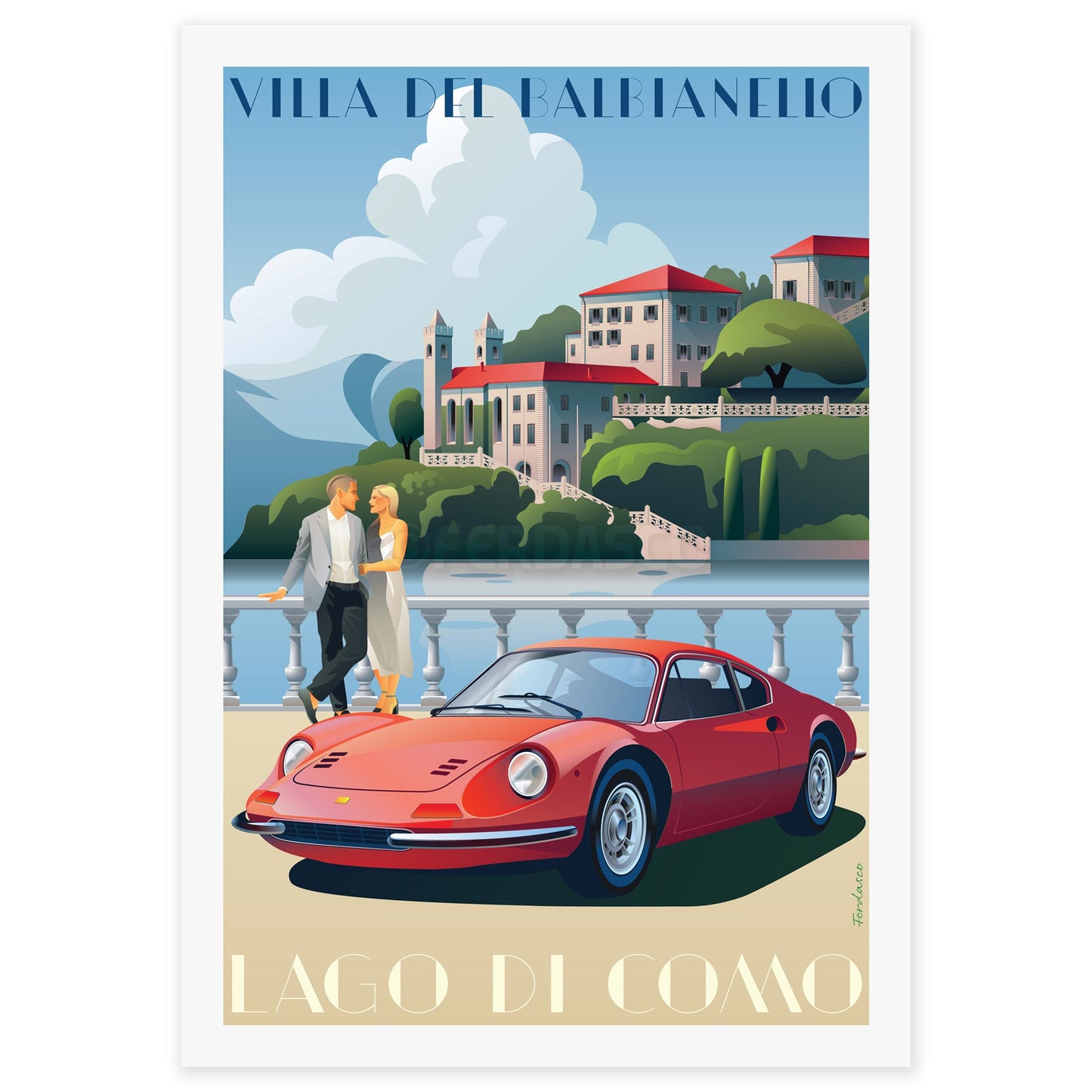 Ferrari Dino at Villa Del Balbianello, Lago di Como, Italy - Print